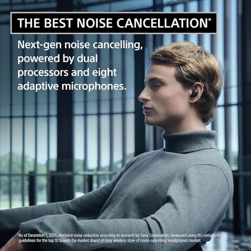 Sony WF-1000XM6 The Best Truly Wireless Noise Cancelling Earbuds (2026 Model), Bluetooth in-Ear Headphones, with Studio-Quality Sound, Up to 24 Hours of Battery Life, Black