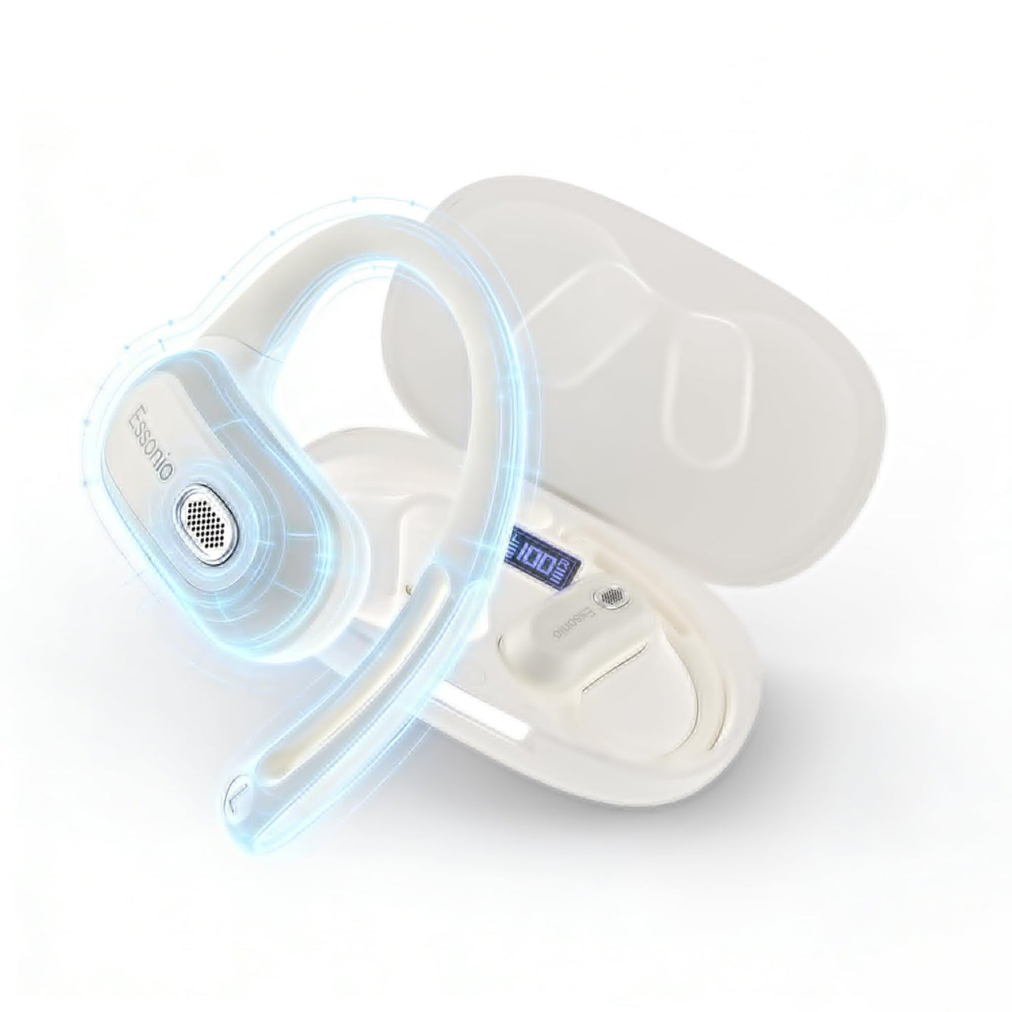 ESSONIO Open Ear Headphones Over Ear Earbuds with Earhook Directional Sound Bluetooth 6.0 Endurance Dual-Layer Silicone Comfort ENC Clear Calls, Waterproof Workout Earphones (White)