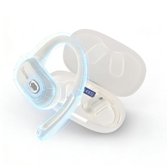 ESSONIO Open Ear Headphones Over Ear Earbuds with Earhook Directional Sound Bluetooth 6.0 Endurance Dual-Layer Silicone Comfort ENC Clear Calls, Waterproof Workout Earphones (White)