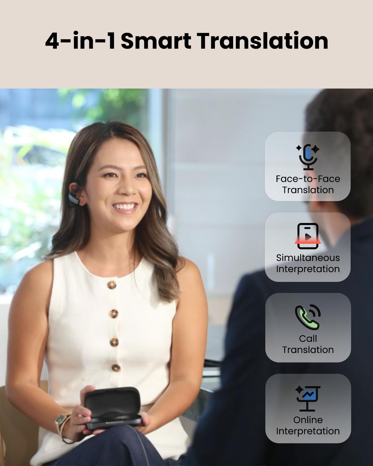 iflytek AI Translation Earbuds, for Global Business and Travel, Bone Conduction Voice Isolation in Noise, 60 Languages for Real-Time Face-to-Face, Calls & Meetings, Easy Setup via iOS/Android App