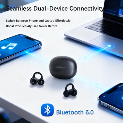 Open Ear M30 Earbuds, Bluetooth 6.0 Wireless Ultra Audio, ENC AI Air Conduction Headphones, 60H Playtime, Stereo Sound, Touch Control, Premium Clip-On Open-Ear Earphones for Office & Daily Use, Black