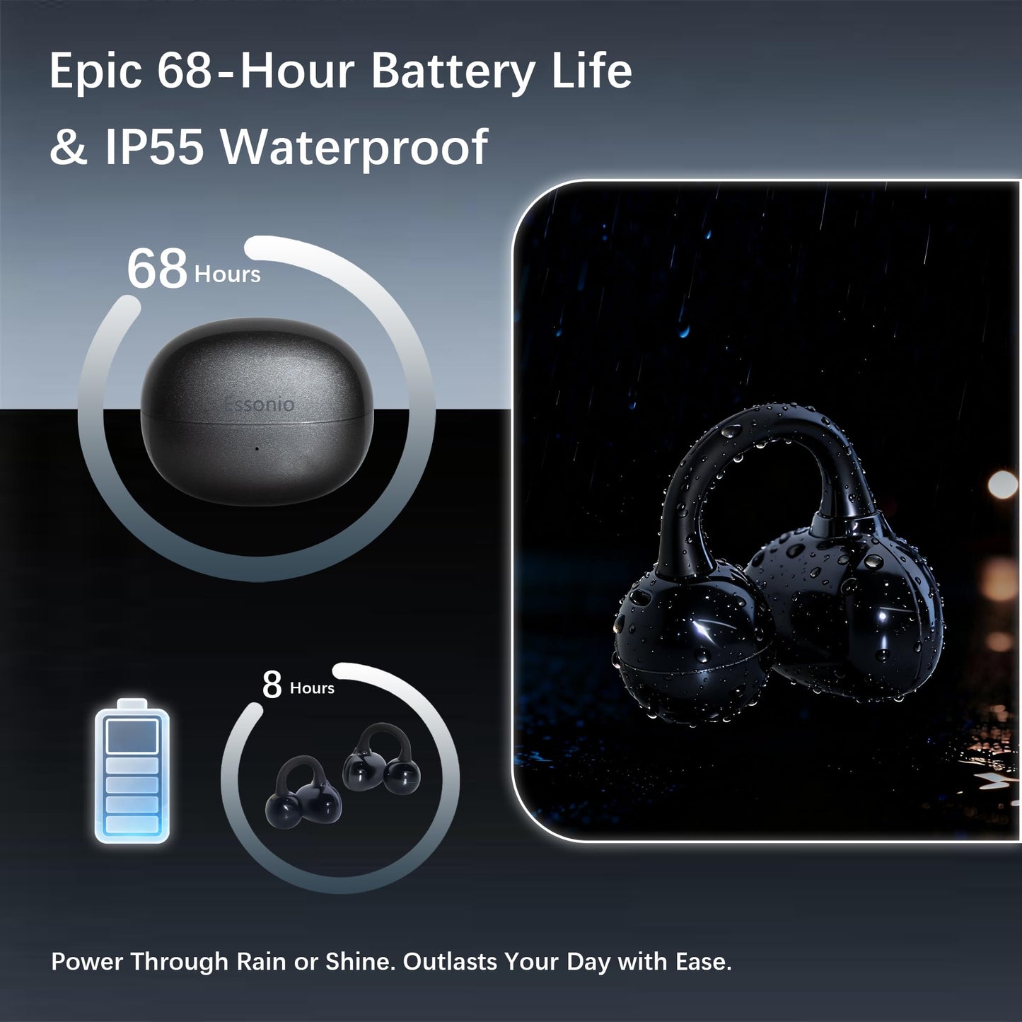 Open Ear M30 Earbuds, Bluetooth 6.0 Wireless Ultra Audio, ENC AI Air Conduction Headphones, 60H Playtime, Stereo Sound, Touch Control, Premium Clip-On Open-Ear Earphones for Office & Daily Use, Black