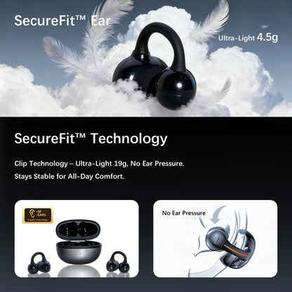 Open Ear M30 Earbuds, Bluetooth 6.0 Wireless Ultra Audio, ENC AI Air Conduction Headphones, 60H Playtime, Stereo Sound, Touch Control, Premium Clip-On Open-Ear Earphones for Office & Daily Use, Black