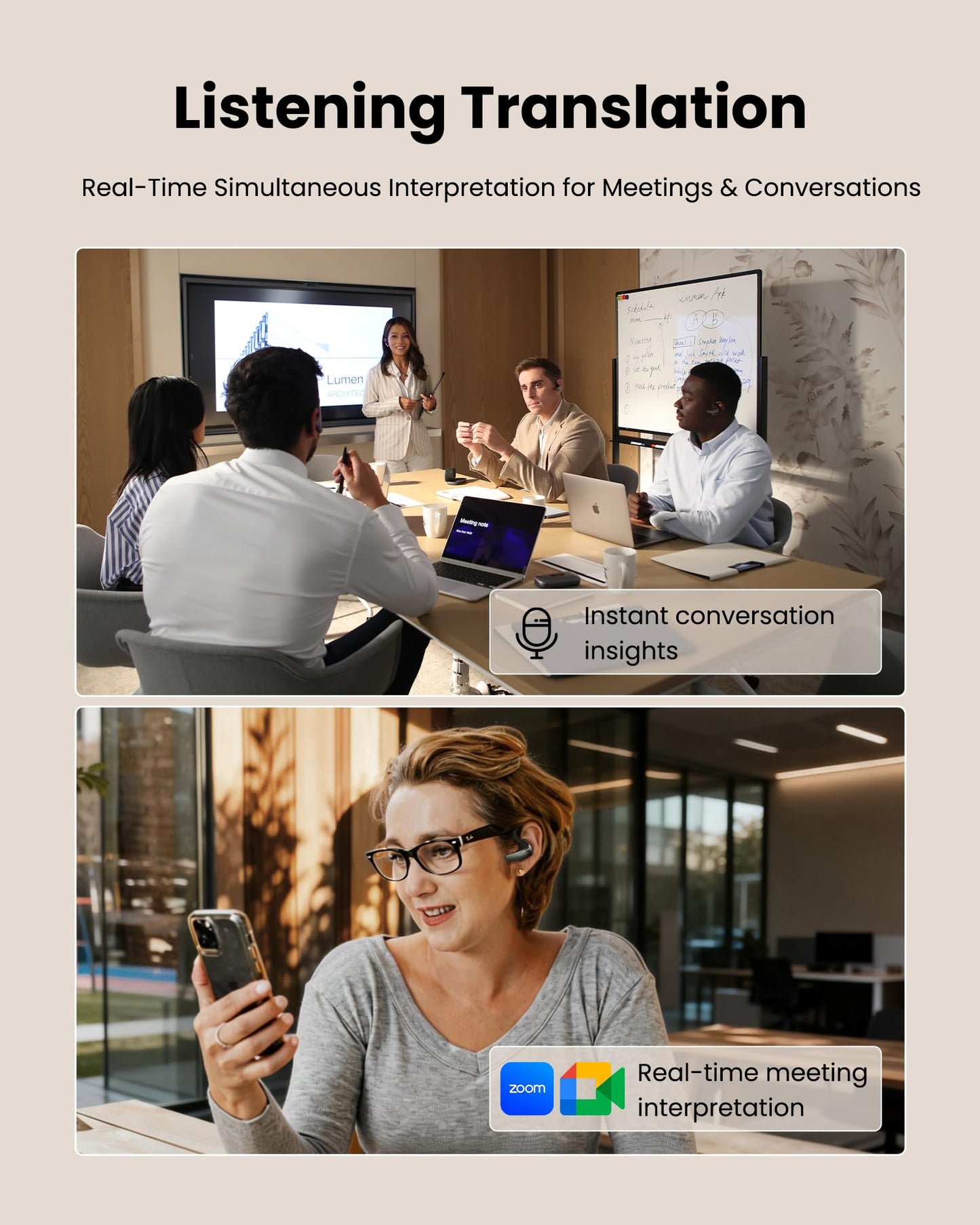 iflytek AI Translation Earbuds, for Global Business and Travel, Bone Conduction Voice Isolation in Noise, 60 Languages for Real-Time Face-to-Face, Calls & Meetings, Easy Setup via iOS/Android App